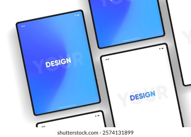 3D Tablet frame less blank screen. Empty screen device tablet mockup element. Can be used for mobile app, UI UX, business presentations. High quality EPS10 ultra realistic tablet with editable screen