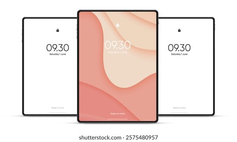 3D Tablet frame less blank screen. Empty screen device tablet mockup element. Can be used for mobile app, UI UX, business presentations. High quality EPS10 ultra realistic tablet with editable screen