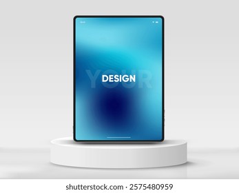 3D Tablet frame less blank screen. Empty screen device tablet mockup element. Can be used for mobile app, UI UX, business presentations. High quality EPS10 ultra realistic tablet with editable screen