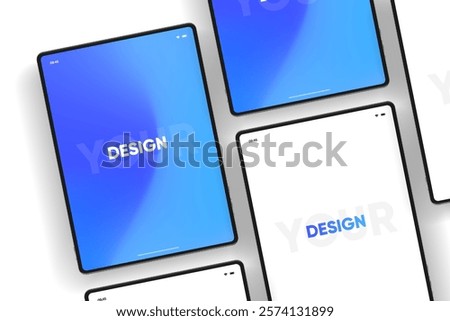 3D Tablet frame less blank screen. Empty screen device tablet mockup element. Can be used for mobile app, UI UX, business presentations. High quality EPS10 ultra realistic tablet with editable screen