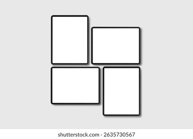 3D tablet, pen digital device mockup with blank screen isolated on background. Realistic, high quality pad empty display template for ui, ux, app, ads, banner marketing, website. Vector illustration