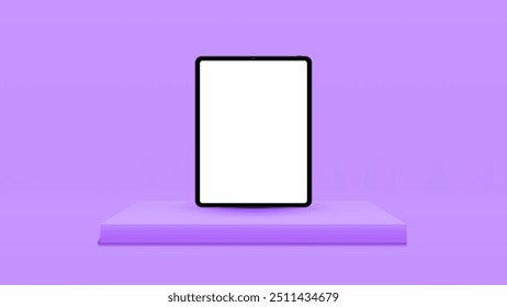 3D Tablet and Smart Device Display on Podium: Perfect for Website Banners, App Promotions, Online Shopping, Mobile Gaming, and Social Media - Vector Graphic.