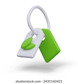 3D tag with green leaf. Environmentally friendly product. Vegan concept