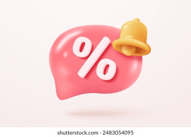 3d tag price icon with bell notification for discount coupon online. sales with an excellent offer for shopping, special offer promotion reminder. 3d price tags icon vector render illustration