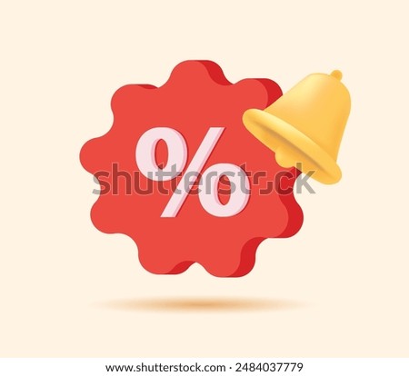 3d Tag Price Icon with Bell Notification. Vector Illustration for Shopping, Special Offer Promotion. 