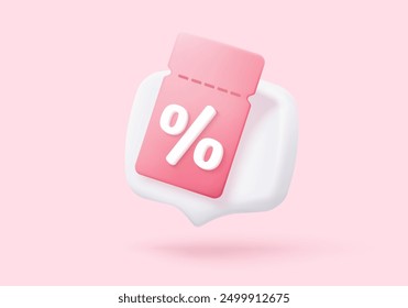 3d tag price icon for discount coupon of cash and future use online shopping. sales with an excellent offer for shopping, special offer promotion. 3d discount tags icon vector render illustration