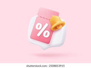 3d tag price icon with notice for discount coupon of cash and future use online shopping. sales coupon offer for shopping, special offer promotion. 3d discount announce icon vector render illustration