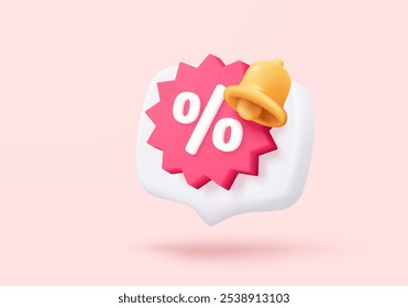 Ícone de preço de etiqueta 3d com aviso para cupom de desconto de dinheiro e uso futuro compras on-line. oferta de cupom de vendas para compras, promoção de oferta especial. 3d desconto anunciar ícone vetor renderização ilustração