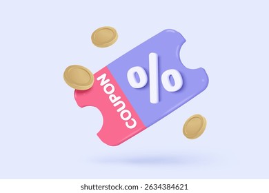 3d tag price icon with notice for discount coupon of cash and future use online shopping. sales coupon offer for shopping, special offer promotion. 3d discount announce icon vector render illustration