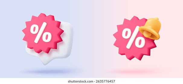 3d tag price icon with notice for discount coupon of cash and future use online shopping. sales coupon offer for shopping, special offer promotion. 3d discount announce icon vector render illustration