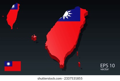 Mapa y bandera de taiwán 3D . Diseño de forma 3D . Concepto del Día de la Independencia. Vista de perspectiva . Vector