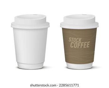 3D Take Away Plastic Coffee Cup With And Without Label. EPS10 Vector