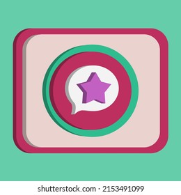 3D talk bubble star icon button vector with turquoise and pink background, best for property design images, editable colors, popular vector illustration