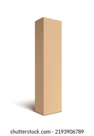 3D Tall Brown Cardboard Wine Box Isolated On White. EPS10 Vector