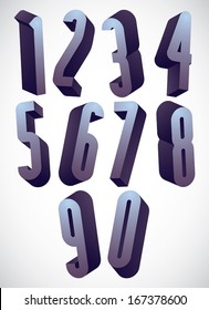 3d tall condensed numbers set, monochrome glossy numerals for advertising and web design.