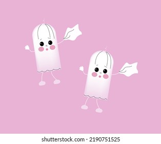 3d Tampon Menstrual character, problems deficit products  womans hygiene, vector cartoon illustration