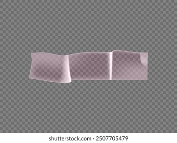 3d tape sticker for recording in the format of a thin rectangle with folds on a transparent background. Ideal for modern design with stationery elements...