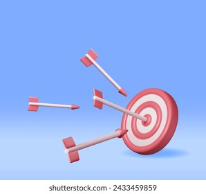 3D Target with Arrow in Center Icon Isolated. Render Dartboard with Arrow. Goal Setting. Smart Goal. Business or Finance Target Concept. Achievement and Success. Vector Illustration