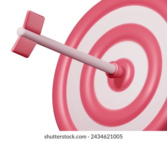 3D Target with Arrow in Center Icon Isolated on White. Render Dartboard with Arrow. Goal Setting. Smart Goal. Business or Finance Target Concept. Achievement and Success. Vector Illustration