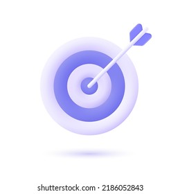 3d target icon in the center of which the arrow hit. the concept of achieving a goal in life or business. vector 3d illustration in cartoon minimalistic style isolated on white background.