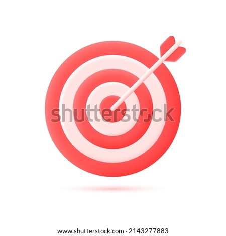 3d target icon in the center of which the arrow hit. the concept of achieving a goal in life or business. vector 3d illustration in cartoon minimalistic style isolated on white background.