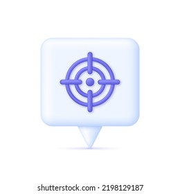 3D Target icon on Speech Bubble. Target marketing vector. Goal sign. Can be used for many purposes. Trendy and modern vector in 3d style.