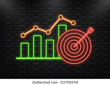 3d target neon raise for concept design. Vector illustration. Development strategy.