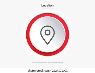 3d target pin point icon. Red map location pointer icon symbol sign. Gps marker with isolated white background for mobile app website UI UX.