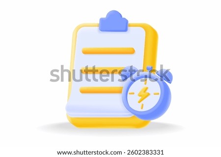 3d Task management icon with clipboard and alarm clock. productivity, deadlines, time management, scheduling, and efficiency. vector illustration