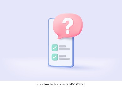 3d task management todo check list with mobile phone, form vote in phone, survey, feedback, questionnaire, mark choice in document. exam checklist 3d icon. 3d phone icon vector render illustration