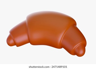 3d tasty fresh croissant in bright cartoon style. Realistic cute bakery food. Minimal vector illustration isolated on white background.