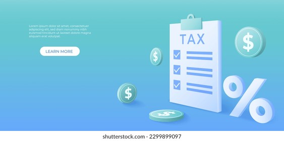 3d TAX and dollar money background. financial management concept. Tax calculating and accounting. vector art illustration.