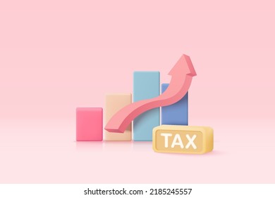 3d tax payment and business tax with report graph. Composition with financial annual accounting, 3d stock money investment calculating with account. 3d tax money vector icon render illustration