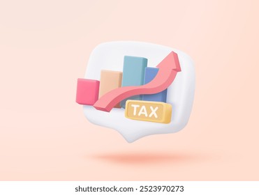 3d tax statistic and wealth management on clipboard checklist. Composition report with financial annual accounting, calculate risk and plan pay invoice. 3d tax strategy vector icon render illustration