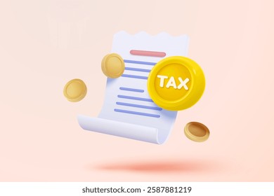 3d tax statistic and wealth management on clipboard checklist. Composition report with financial annual accounting, calculate risk and plan pay invoice. 3d tax strategy vector icon render illustration