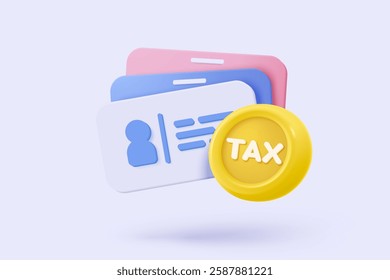 3d tax statistic and wealth management on clipboard checklist. Composition report with financial annual accounting, calculate risk and plan pay invoice. 3d tax strategy vector icon render illustration