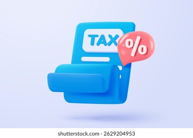 3d tax statistic and wealth management on clipboard checklist. Composition report with financial annual accounting, calculate risk and plan pay invoice. 3d tax strategy vector icon render illustration