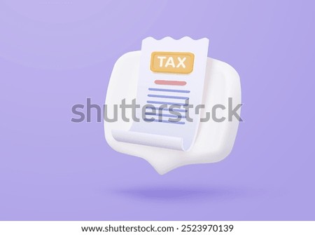 3d tax statistic and wealth management on clipboard checklist. Composition report with financial annual accounting, calculate risk and plan pay invoice. 3d tax strategy vector icon render illustration