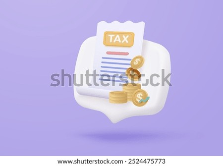 3d tax statistic and wealth management on clipboard checklist. Composition report with financial annual accounting, calculate risk and plan pay invoice. 3d tax strategy vector icon render illustration