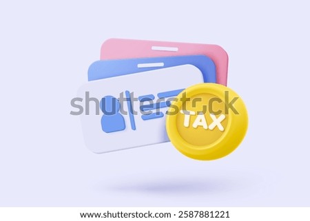 3d tax statistic and wealth management on clipboard checklist. Composition report with financial annual accounting, calculate risk and plan pay invoice. 3d tax strategy vector icon render illustration