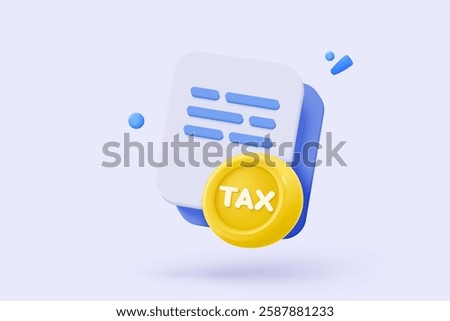 3d tax statistic and wealth management on clipboard checklist. Composition report with financial annual accounting, calculate risk and plan pay invoice. 3d tax strategy vector icon render illustration