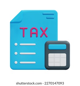 3d vector de icono de impuestos. Aislado sobre fondo blanco. 3d concepto contable, empresarial y financiero. Dibujo de estilo mínimo. Ilustración del vector del icono de la calculadora y del informe de impuestos 3d.
