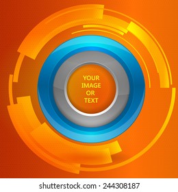 3D tech circle frame on a orange background. Vector illustration