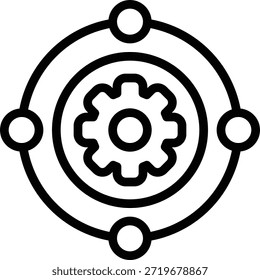Una ilustración técnica 3D de un engranaje rodeado de orbitales, ideal para contenido de ingeniería, maquinaria o tecnología.