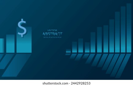 3D techno abstract background layer on dark space with diagram and dollar sign, with blue neon stripes and reflections effect. Modern graphic design element cutout style concept for banner, flyer, car