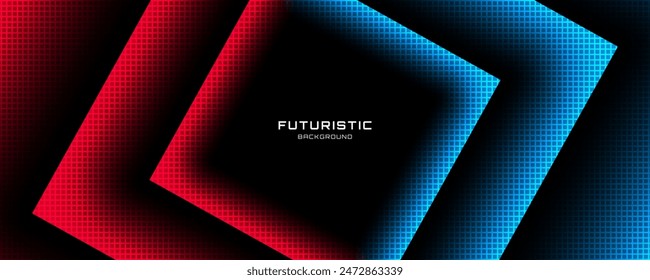 3D techno abstract background overlap layer on dark space with red blue glow effect decoration. Graphic design element modern style. Squares shape concept for web, flyer, art, card, cover, or brochure