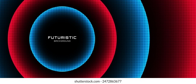 3D techno abstract background overlap layer on dark space with red blue glow effect decoration. Graphic design element modern style. Circles shape concept for web, flyer, art, card, cover, or brochure