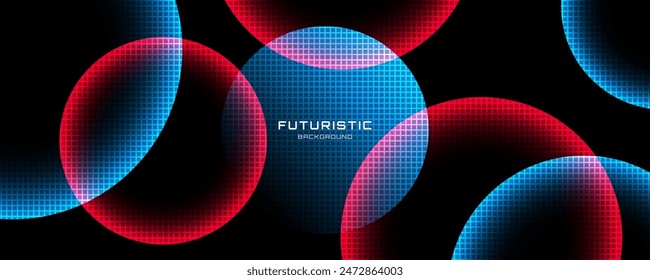 3D techno abstract background overlap layer on dark space with red blue glow effect decoration. Graphic design element modern style. Circles shape concept for web, flyer, art, card, cover, or brochure