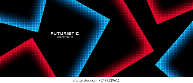 3D techno abstract background overlap layer on dark space with red blue glow effect decoration. Graphic design element modern style. Arrows shape concept for web, flyer, art, card, cover, or brochure