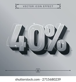 ícone de 40% cinza tecno 3d com finanças futuristas modernas e ilustração de conceito de negócios